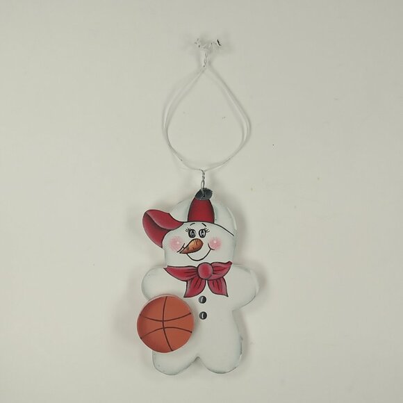 Basketball Sports Snowman Country Christmas Crafty Wooden 4" Holiday Ornament - Picture 1 of 7
